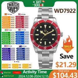 Watchdives WD7922 37mm Erkek Izle VH31 Süpürme Saniye Kuvars Hareketi Saatler Safir Aydınlık 200 m Su Geçirmez Kol Saati