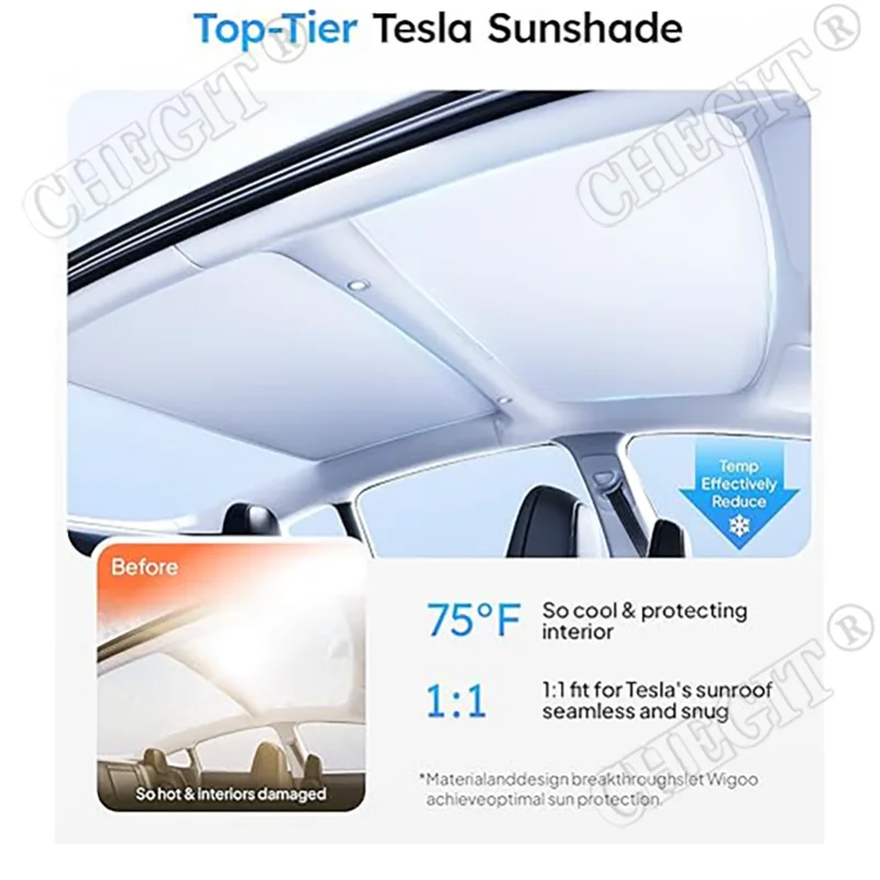 Skylight Sun Shades for Tesla Model S 2016-2025 Roof Sunshade UV Ray Protection Foldable Sunroof Window Ice Crystal Cloth Mesh - Image 2