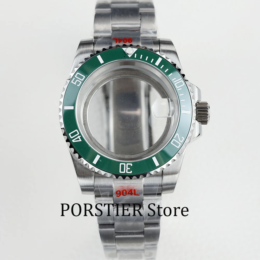 

40mm watch case black green Ceramic bezel sapphire stainless steel fit NH35 NH36 movement 28.5mm dial sub oyster/ jubilee strap