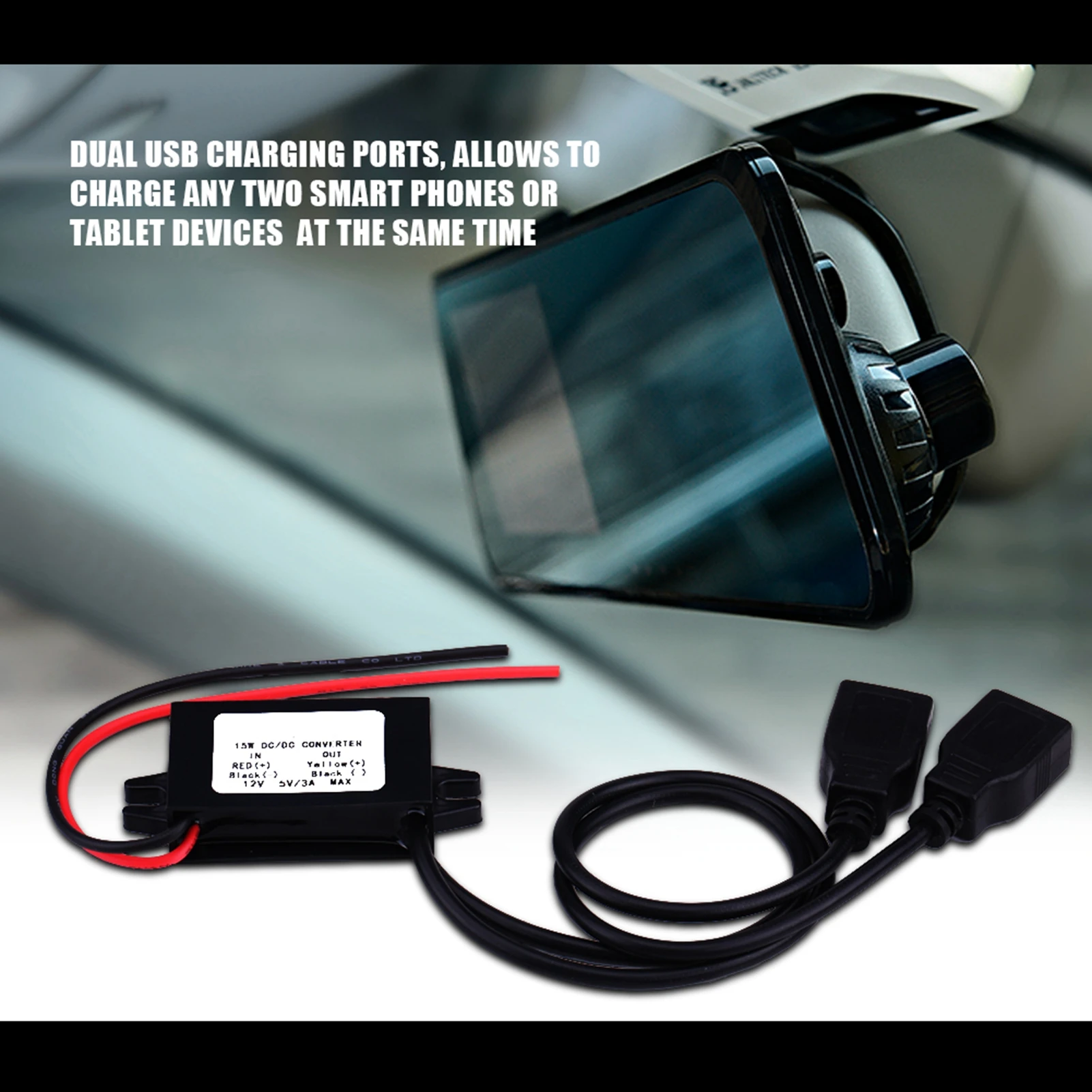 12V から 5V デュアル USB カーチャージャー 3A 急速充電高効率省エネ防水耐衝撃車オートバイボート用