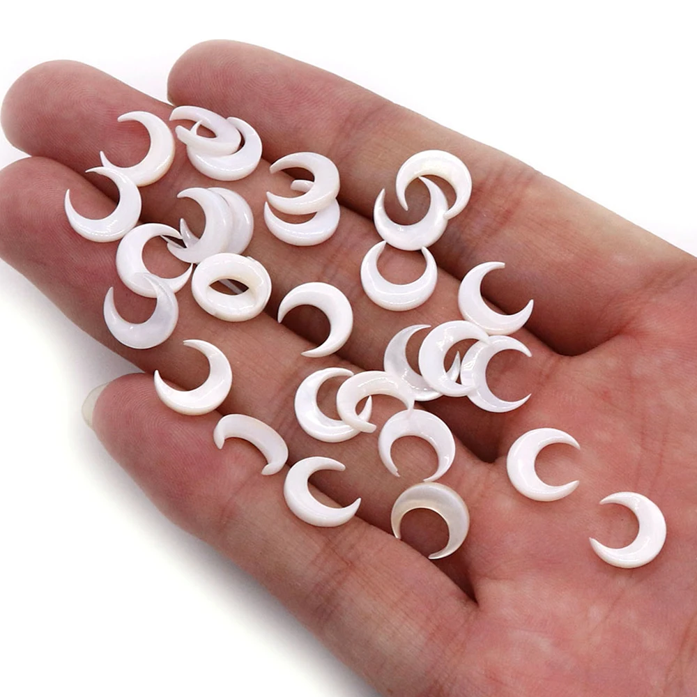 Natural Freshwater Shell Beads Moon Shape White Shell No Hole Loose Beads for Jewelry Making DIY Necklace Earring Accessories