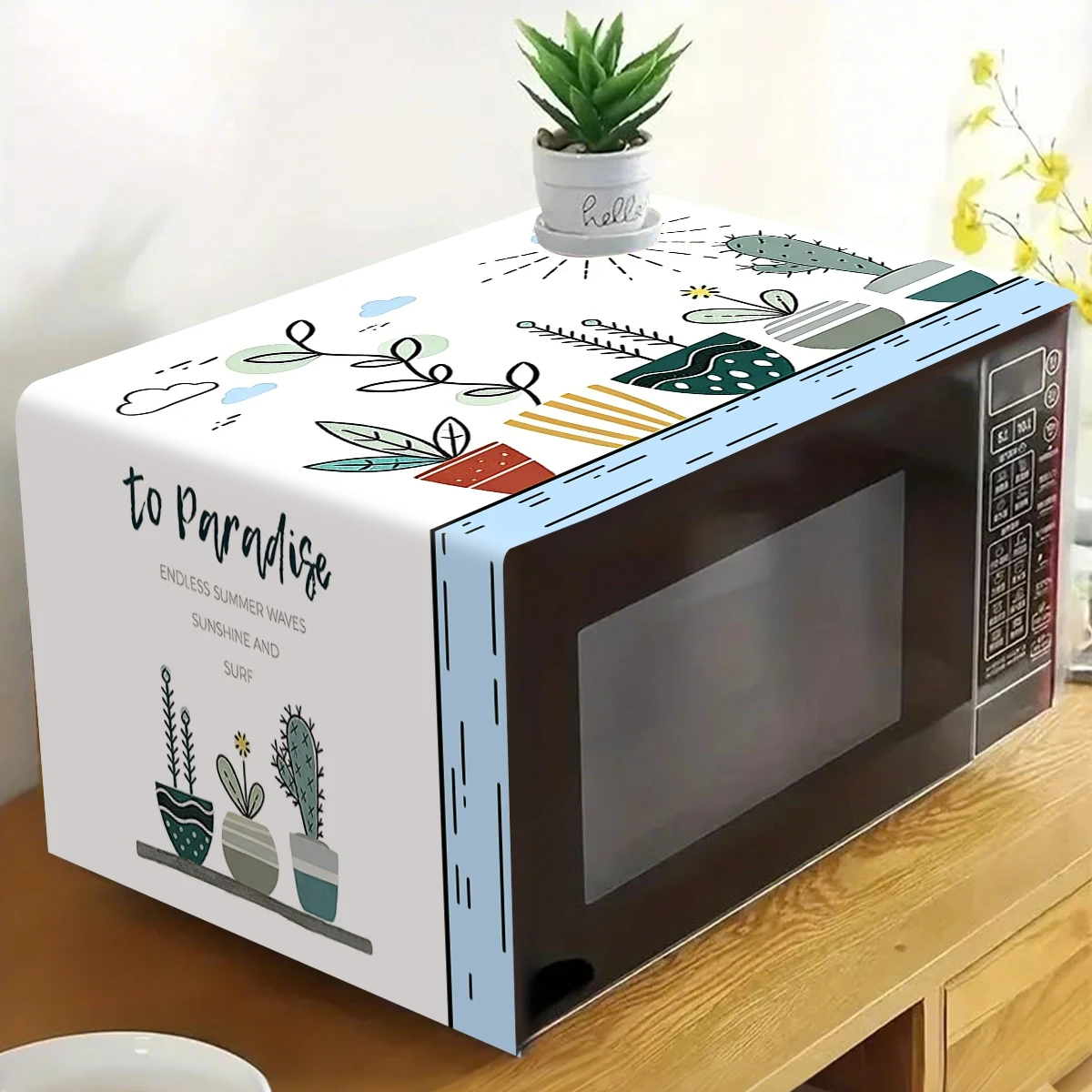 Potted Plant Pattern Microwave Dust Cover Simple Cartoon Print Oil-resistant Oven Cover Household Appliances Kitchen Decoration