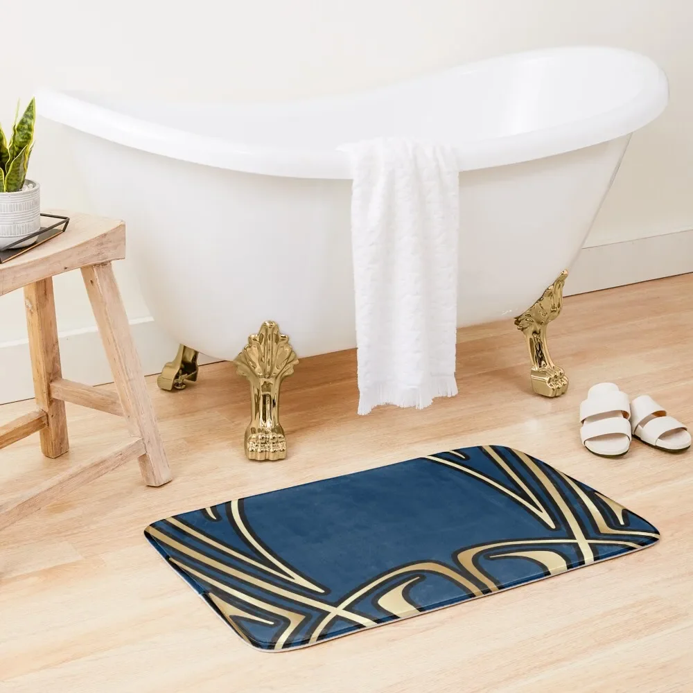

art nouveau,vintage,floral,belle époque,elegant,blue,gold,art deco,modern,trendy Bath Mat Carpet Rug Non Slip Carpet Mat
