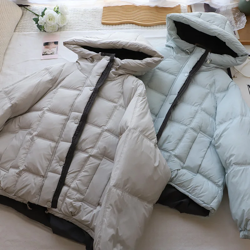 الكورية Sle Thiened مقنعين اللون بلو القطن Jaet المرأة شتاء جديد فضفاض الخبز Sle الدفء البوليستر محبوك معطف #4