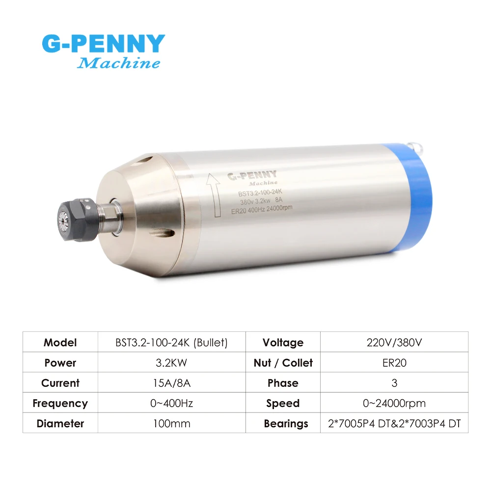 G-PENNY 3.2kw مجموعة المغزل المبرد بالماء رصاصة نوع مقاوم للماء 4 قطع محامل كروية سيراميك وBD600 العاكس وقوس والمضخة