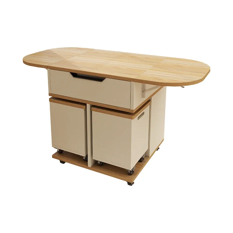 Small apartment folding coffee table with stool combination multi-functional storage living room household movable solid wood