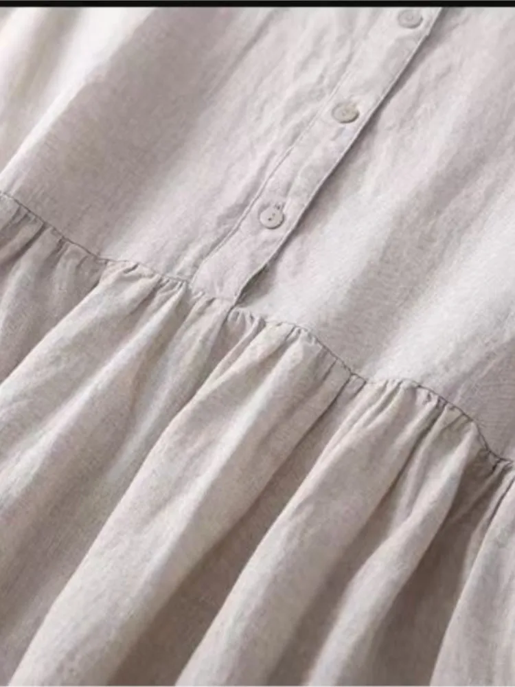 المرأة الترفيه قميص ميدي فستان ربيع الموضة بلون الوجه طوق فساتين فضفاضة السيدات الصيف نصف كم الدانتيل متابعة Vestidos