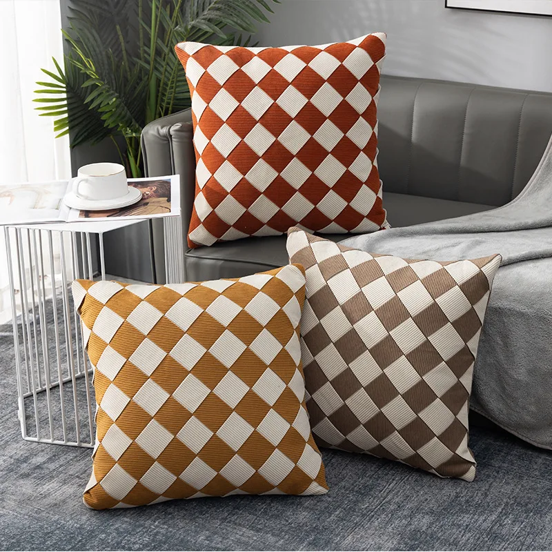 Amazon Foreign Trade Handwoven Royal Light Luxury Plaid Pillow Case Cushion Cover Bedhead Sofa Backrest Cushion