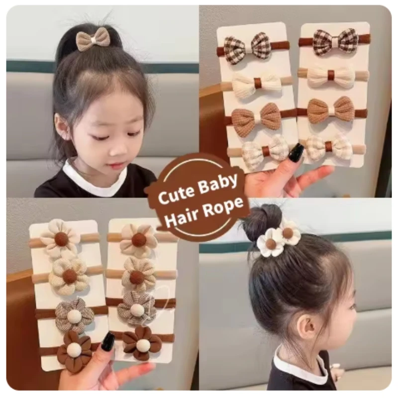 4/8/16Pcs/Set Baby Headband Girl Flower Bow Headband Princess Elastic Rubber Band Coffee Colored  Children's Hair Accessories