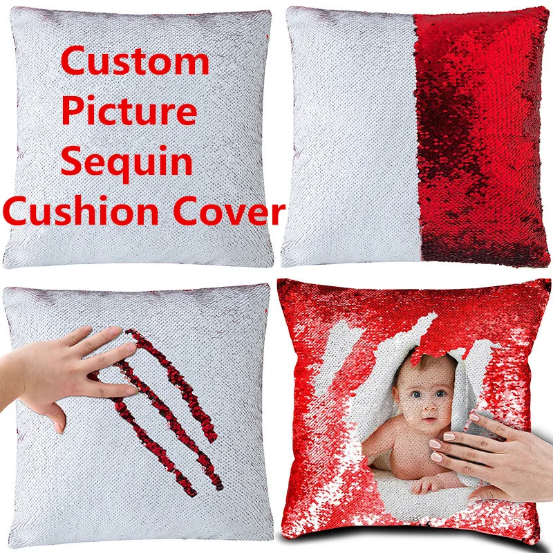 

Custom Sequin Cushion Cover Magic Home Decor Fully Covered with Sequins Pillowcase Color Glitter Throw Pillow Cover Dropship POD