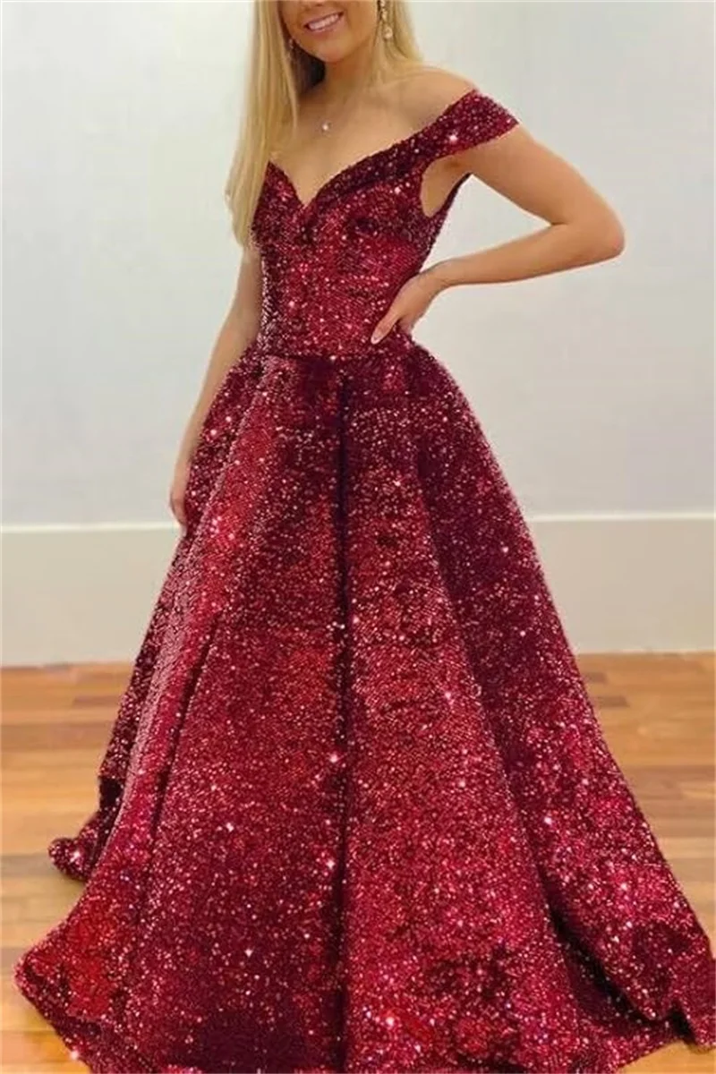 Customized Off Shoulder Sequin Prom Dresses for Teens Plus Size Ball Gown Sparkly Quinceanera Dresses Formal Evening Gowns image 4