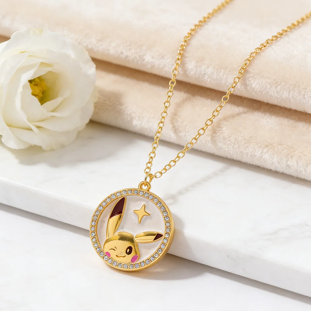 Anime Pendant Necklace Sparkling Round Frame Design Stylish Cartoon Jewelry Accessory Classic Collectible Gift for Fans
