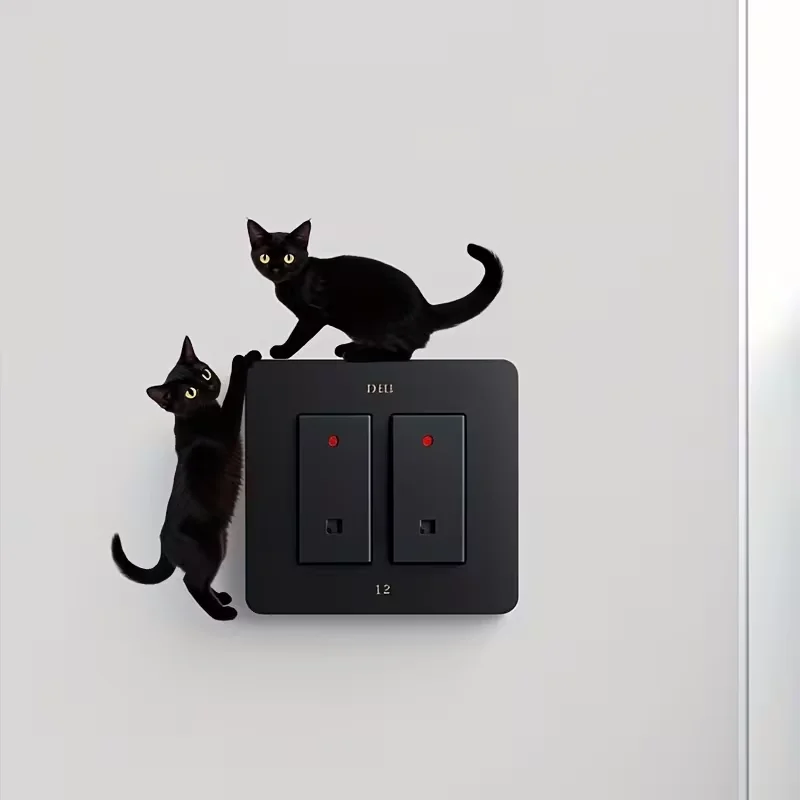 1 piece of exquisite 2 black cat pattern switch sticker - bathroom living room decoration sticker - self-adhesive, easy to clean