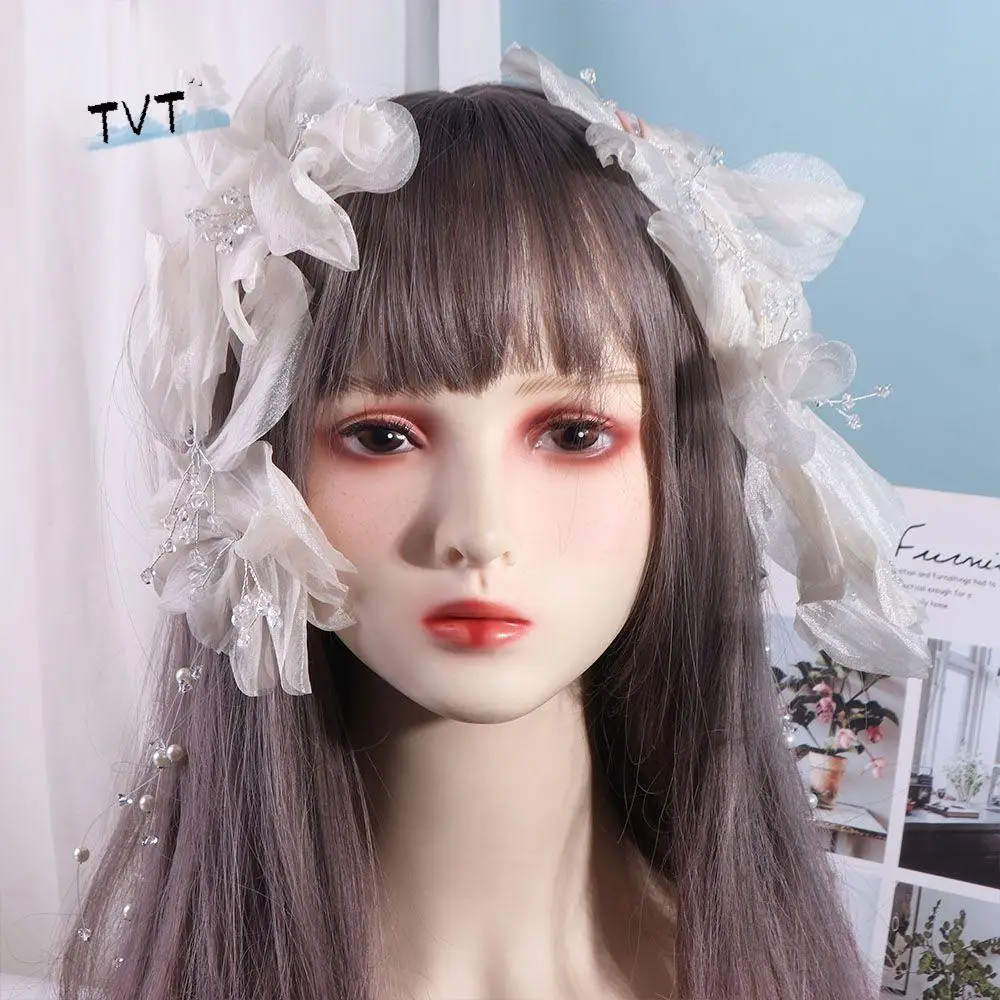 

Elegant Exaggerated Flower Bridal Headwear Exquisite Luxury Bridal Headdress Fairy Tassels Wedding Headwear Hair Accessories