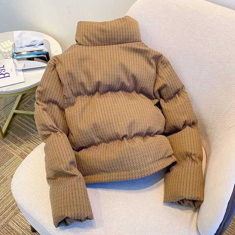 Women Parka Coats Casual Solid Jackets Short Button Pockets Long Sleeves Stand Collar Thick Loose Fit Office Lady 2025 Winter