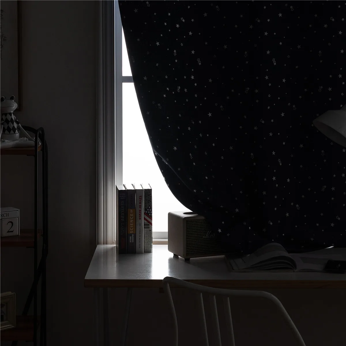 

1Pcs Blackout Curtain Navy Sliver Star Decoration Punch Free Tape Fixing Thick Window Drapes Home Bedroom