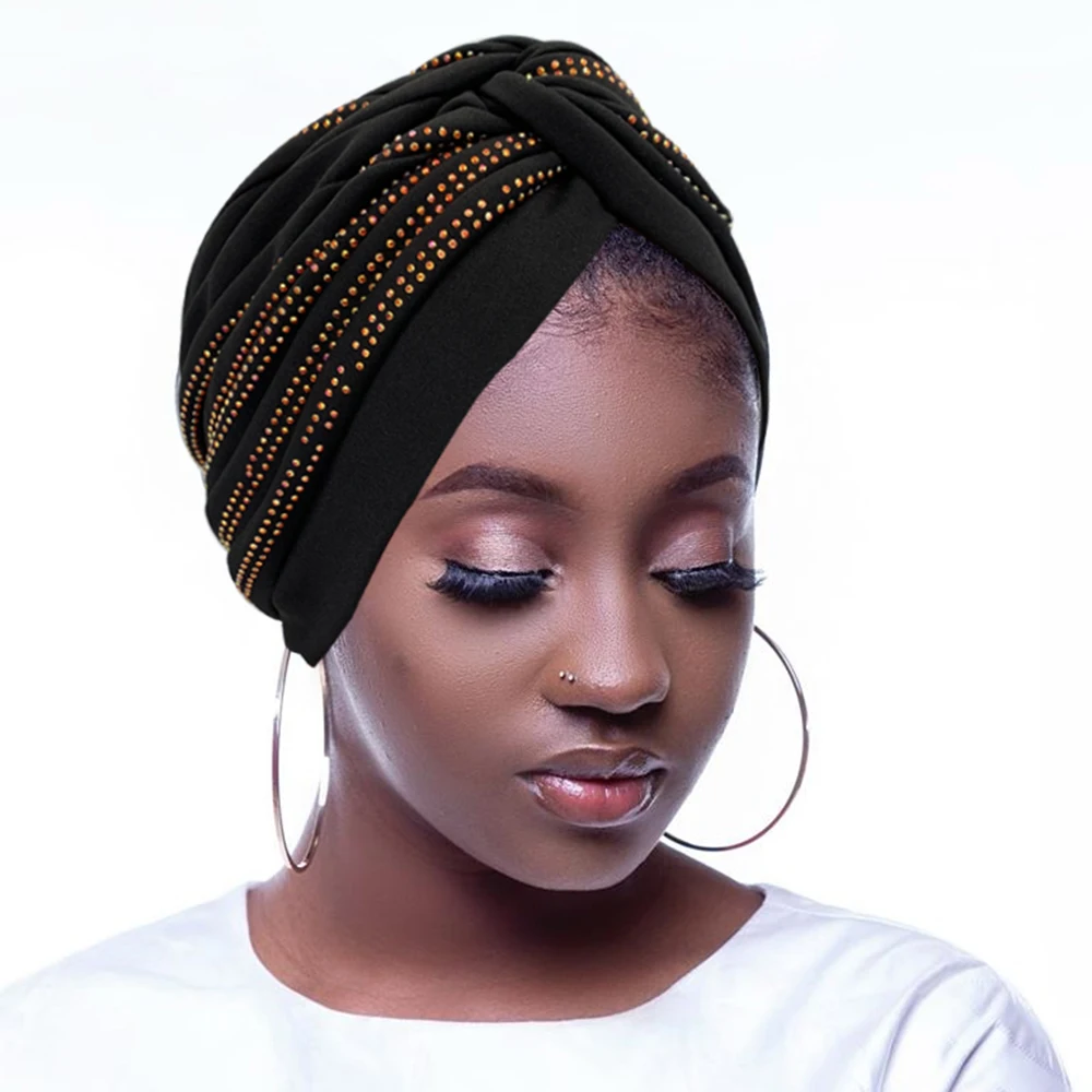 

2024 Diamonds Turban Cap for Women Muslim Women Headscarf Bonnet African Female Head Wraps Turbante Mujer Ramadan Headwear