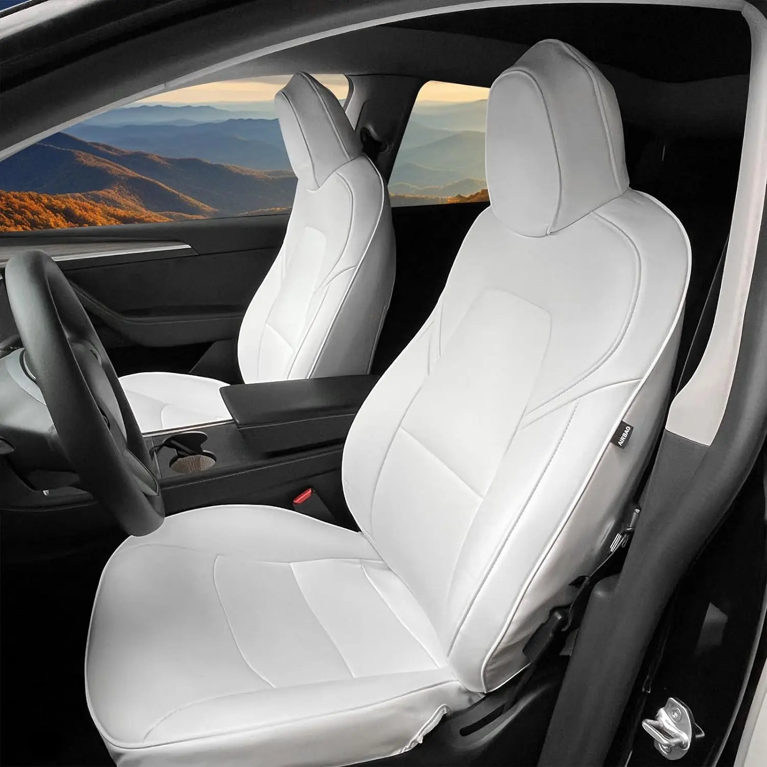 Car Seat Covers for Tesla Model Y 4-Door 2020-2024, White Silicone Leather Front & Rear 5-Seat Seat Cover Cushion