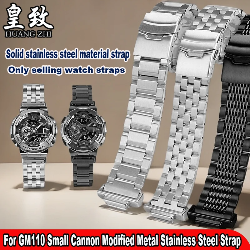 남성용 개조 캐논 시계 스트랩, 카시오 G-SHOCK 스틸 하트 GM110 GA110, GA2100 5600 스테인레스 스틸 시계 밴드, 16mm 팔찌