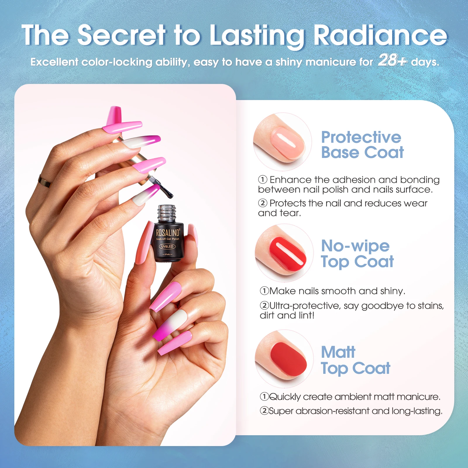ROSALIND 23 pezzi Kit professionale per unghie Set gel per unghie Soak Off Smalto per unghie Smalti gel ibridi semipermanenti per set di principianti