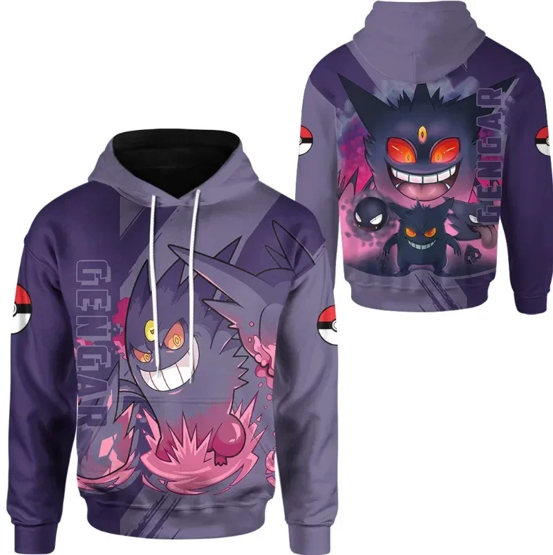 Pokemon Gengar moletom com capuz para crianças e adultos, capuz bonito com bolsos, casaco quente para inverno, Pikachu, presente de Natal, animais