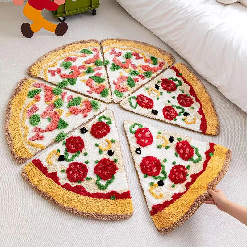 

Tufting Pizza Bathmat Fluffy Carpet Bath Tub Side Mat Anti Slip Rug Floor Pad Bathroom Doormat Aesthetic Home Room Decor