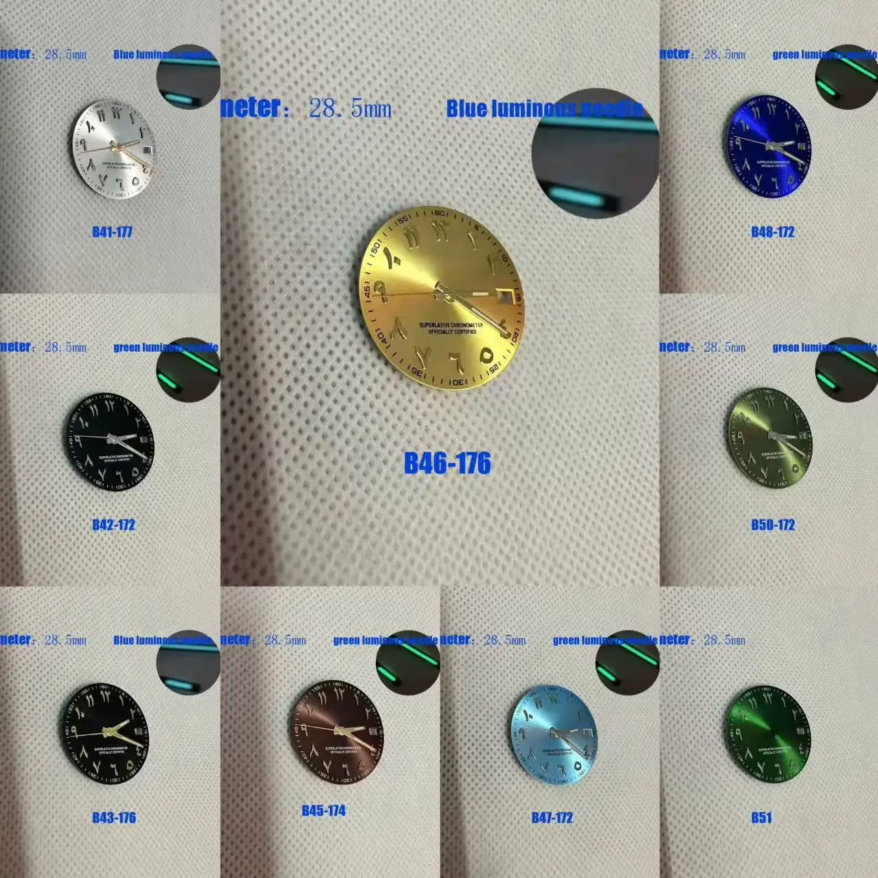 28.5mm No Luminous Arabic Single Skylight Arabic Green S Logo Dial NH35 Automatic Movement Single S Logo Arabic NH36 Blue S Dial