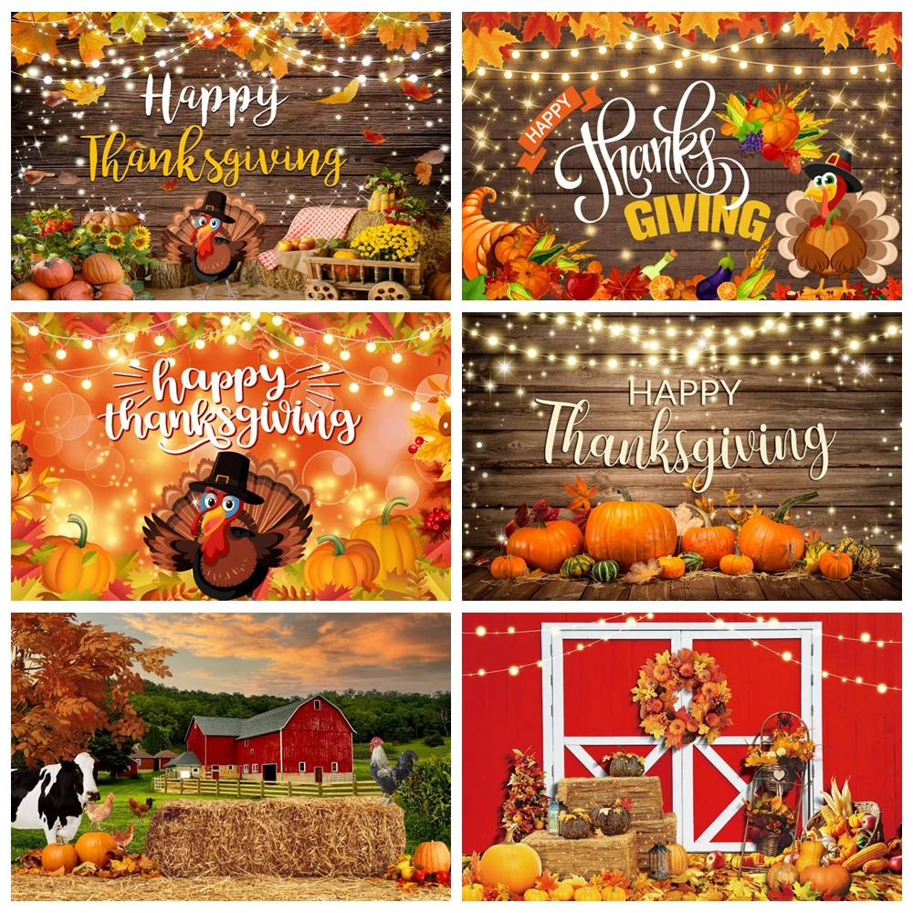 

Autumn Thanksgiving Day Photography Backdrop Fall Pumpkin Turkey Barn Thanksgiving Harvest Party Baby Portrait Photo Background