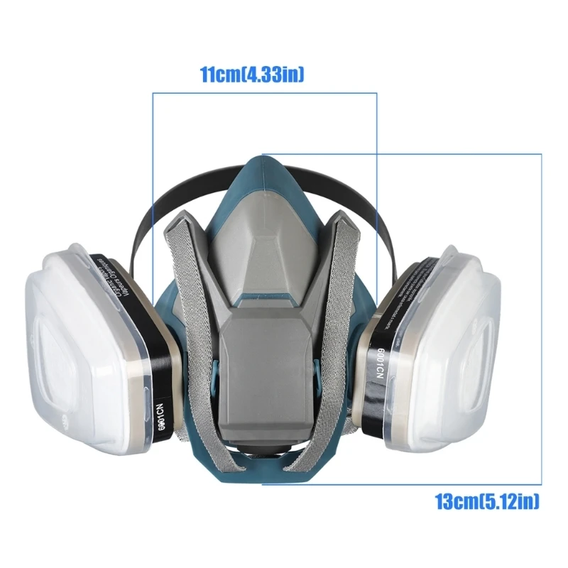  Adjustable Safety Mask with Double Filter Cartridges & Impact Resistant Goggles Breathable Industrial Respirator for Work view 4