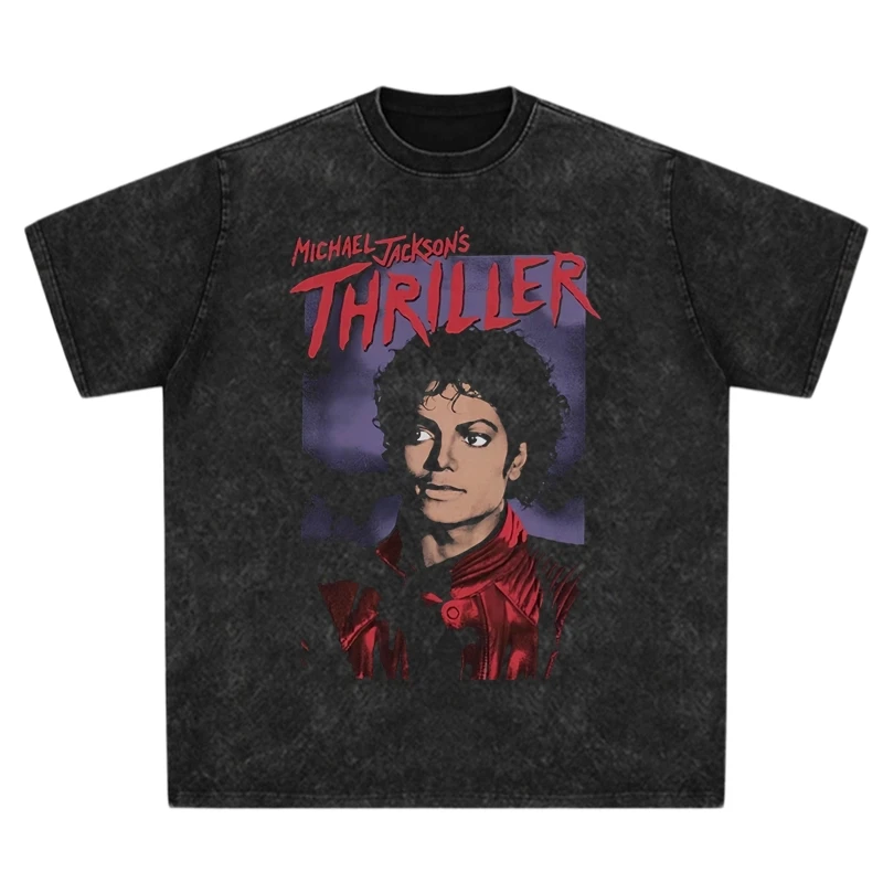 

Модная короткая футболка из чистого хлопка в стиле ретро с круглым вырезом Michael Jackson 2025 года из Европы и Америки