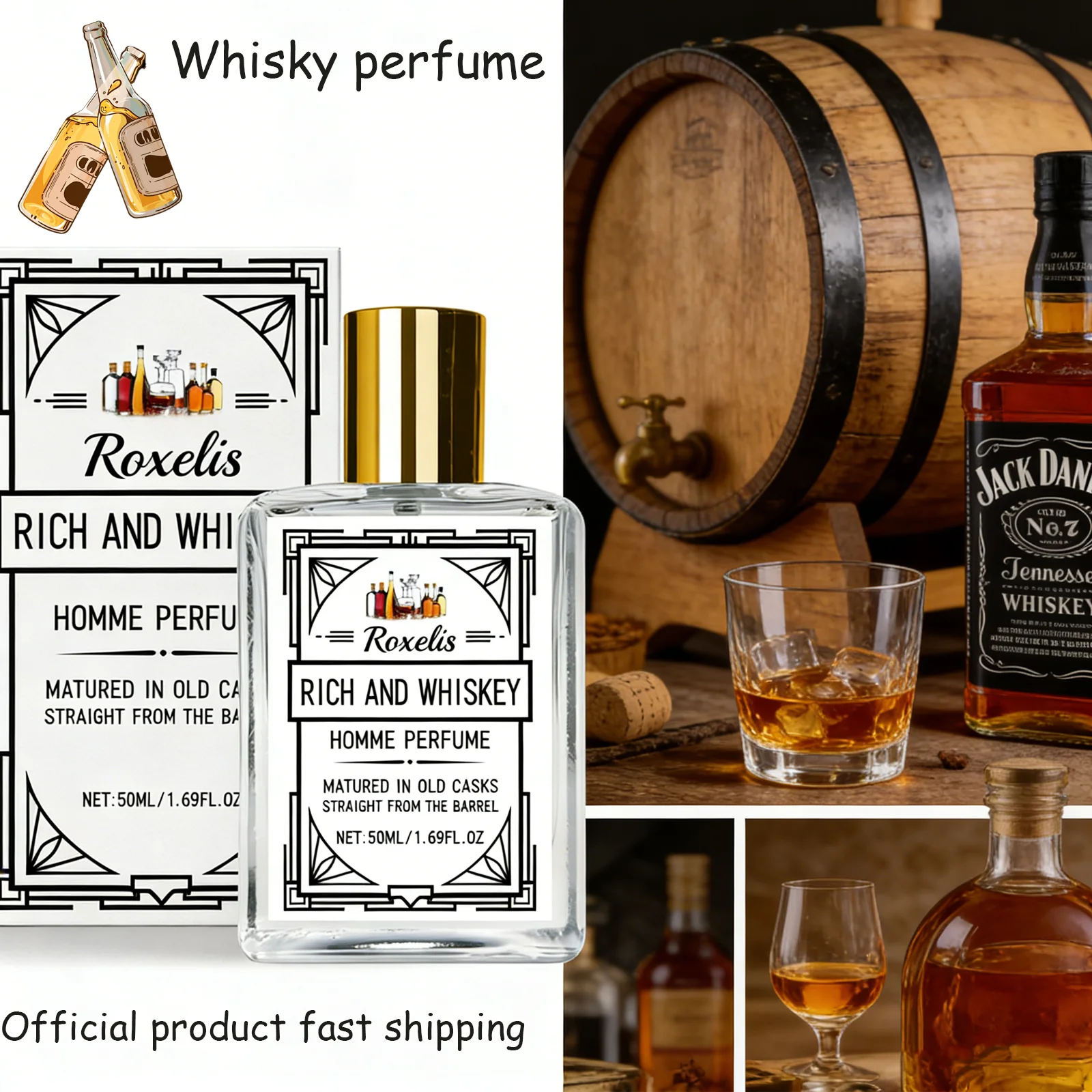 Roxelis 50ml Charm Whisky Men's Perfume Gulong Fragrance Elegant Fresh Charm Fragrance for Men Perfume