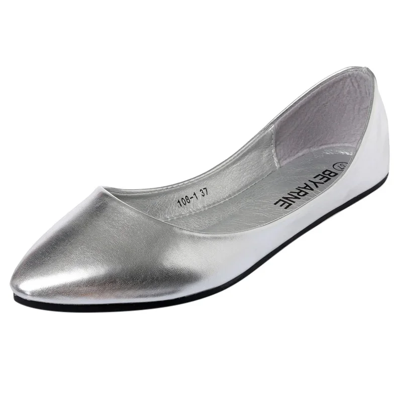 2023Women\'s Shoes Bright Surface Soft Leather Comfortable Flat Shoes Pointed Solid Color Shallow Mouth Single Shoe Zapatos Mujer