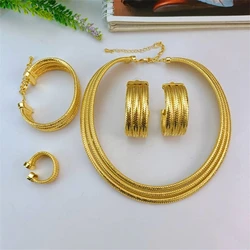 EMMA Trendy African Jewelry Set for Women Chunky Necklace Earrings Dubai Gold Plated Bracelet Fashion Party Jewellery FHK17178