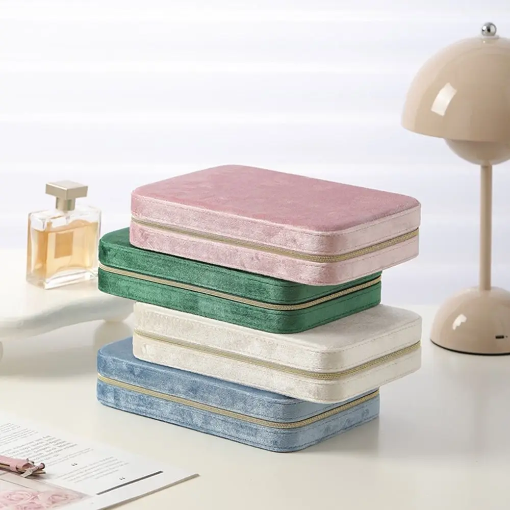Zipper Velvet Jewelry Box Dustproof with Two Removable Dividers Jewelry Display Box Large Capacity Jewelry Storage Case Necklace