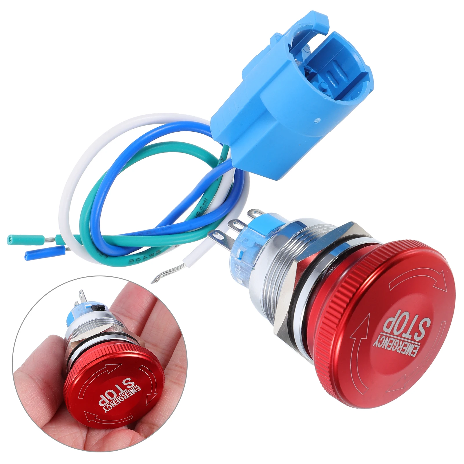 

22mm Stainless Steel Emergency Stop Button Switch 3Pin 12-220V Waterproof Industrial Latching Push Round Selflocking LED Bulb