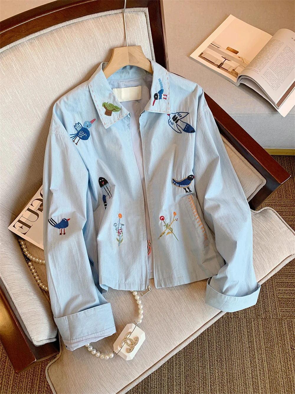 Unikalna, zabawna, przeciwstarzeniowa, haftowana kurtka z klapami, luźna, wyszczuplająca, uniwersalna bluzka dla kobiet i mężczyzn, wiosna-jesień, styl koreański...