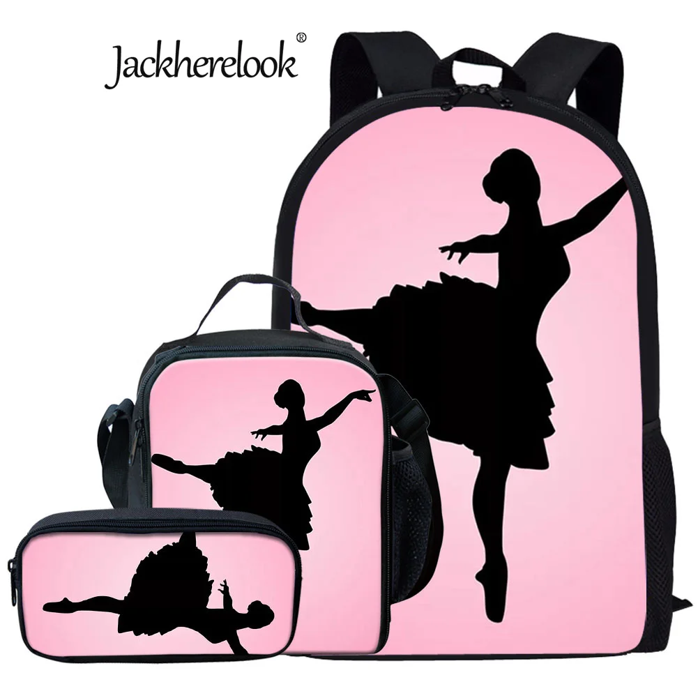 Jackherelook Teenagers Lovely Ballet School Bags 3Pcs/Set Kids Students Backpack 3D Prints Campus Bookbag Large Capacity Mochila