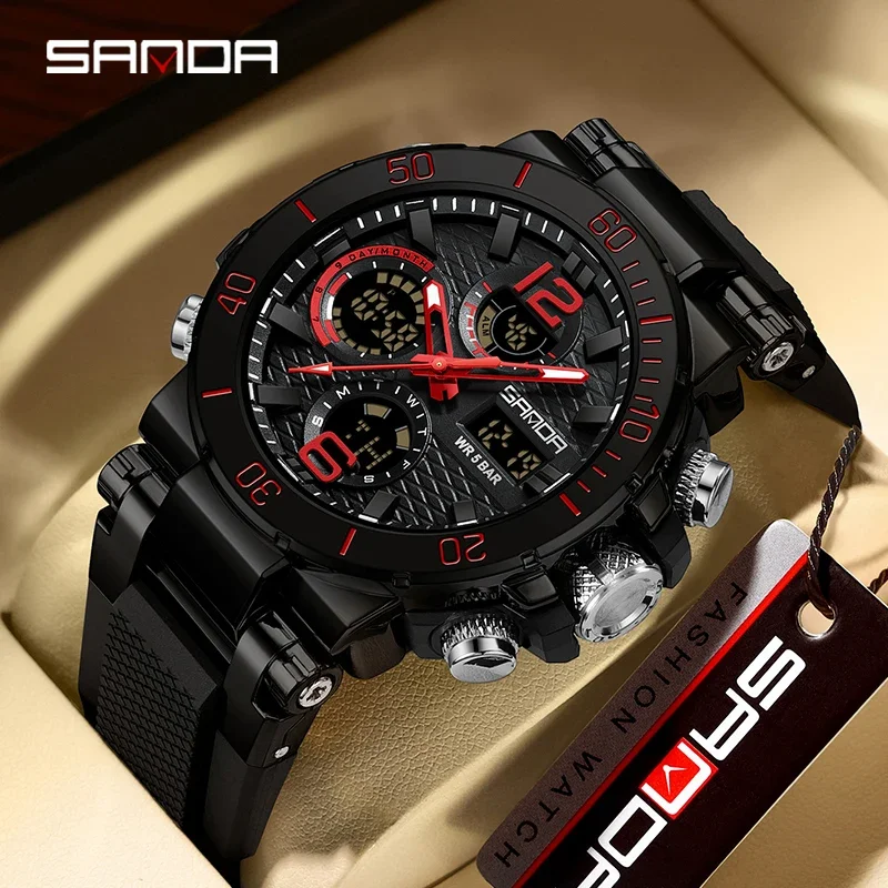 

Sanda 2023 New Dual Screen Men's Digital Watch Nightlight Waterproof Multifunctional Popular Men's Alarm Clock Wristwatch 6167