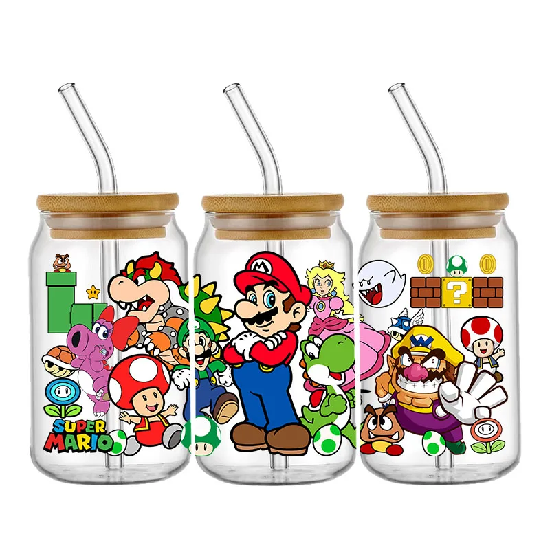 Miniso Popular Super Mario patterns Printed For DIY Glass Ceramic Metal 3D UV DTF Transfers Stickers 16oz Cup Wraps