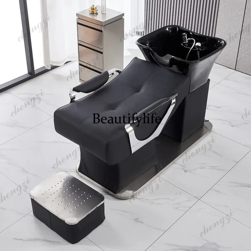 K153  special stainless steel shampoo bed, high-end hair salon, new semi-reclining simple flushing bed
