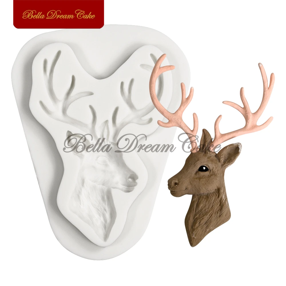 3D Christmas Reindeer/Pine Nut Leaf Wreath Silicone Mold Fondant Chocolate Mould DIY Clay Model Cake Decorating Tools Bakeware