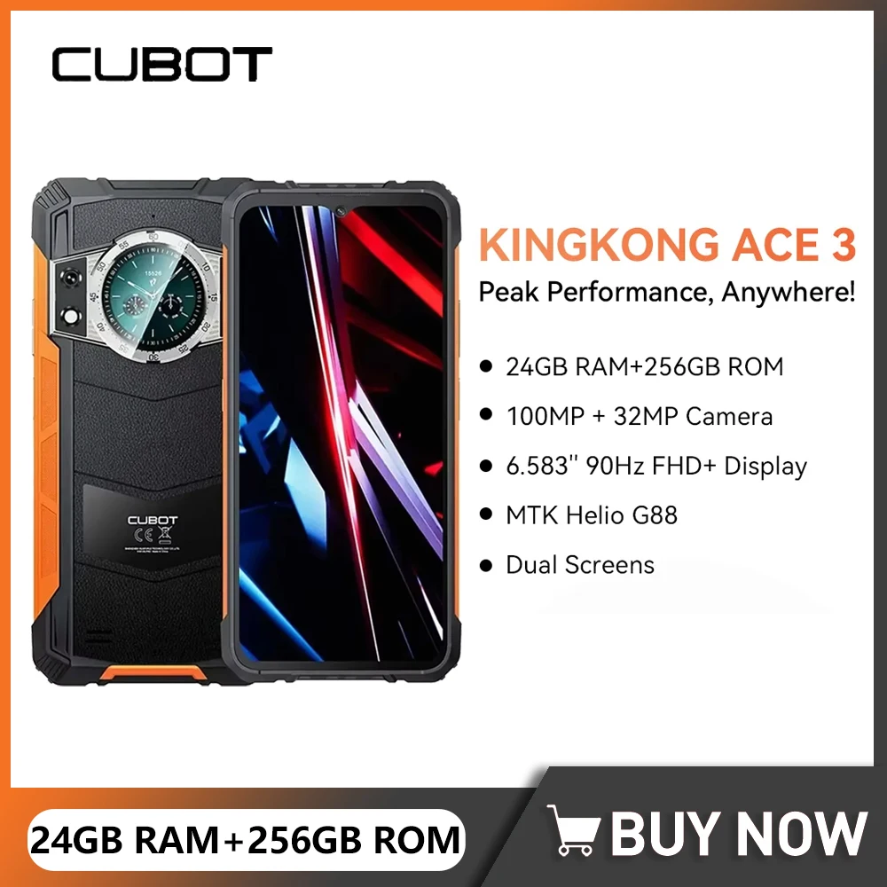 Cubot-スマートフォン,Kingkong ace 3,Android 14,helio g88,24GB RAM, 8GB, 16GB, 256GB ROM, 90Hz,デュアルスクリーン,5100 MP,mAh, NFC