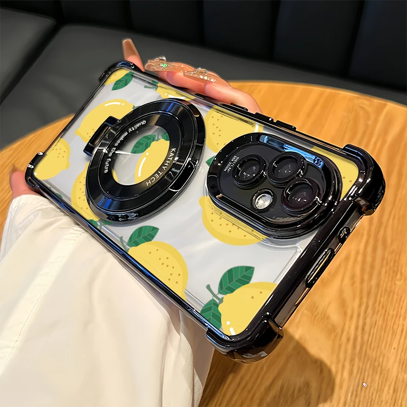Funda de teléfono con estampado de limón y fresa para Inifinix Spark 20 20C 10C 10 Pro Go 2024 2023 1 2 3, soporte chapado, cubierta transparente suave