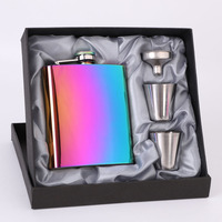 6/7oz Portable Flagon Hip Flask set rainbow with cup for Whiskey Vodka Wine Pot Alcohol outdoor gift box Drinking Bottle tools