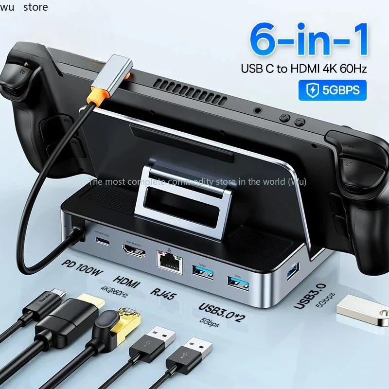 

USB C Docking Station - Steam Deck/Switch, HDMI 4K, RJ45, PD 100W, USB 3.0