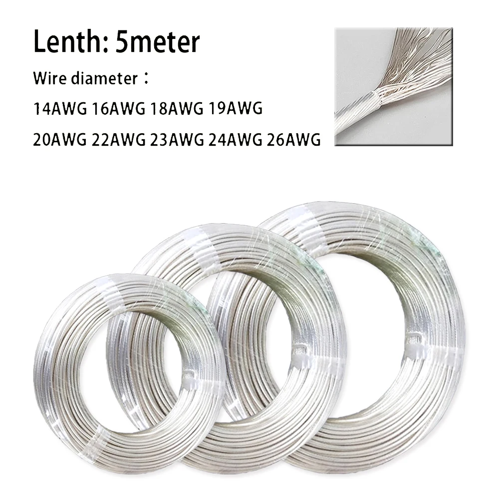 1pcs 5M Silver Plated OCC FEP Wire High Purity OFC Copper Cable Hi-Fi Audio AMP Speaker DIY 14/16/18/19/20/22/23/24/26AWG