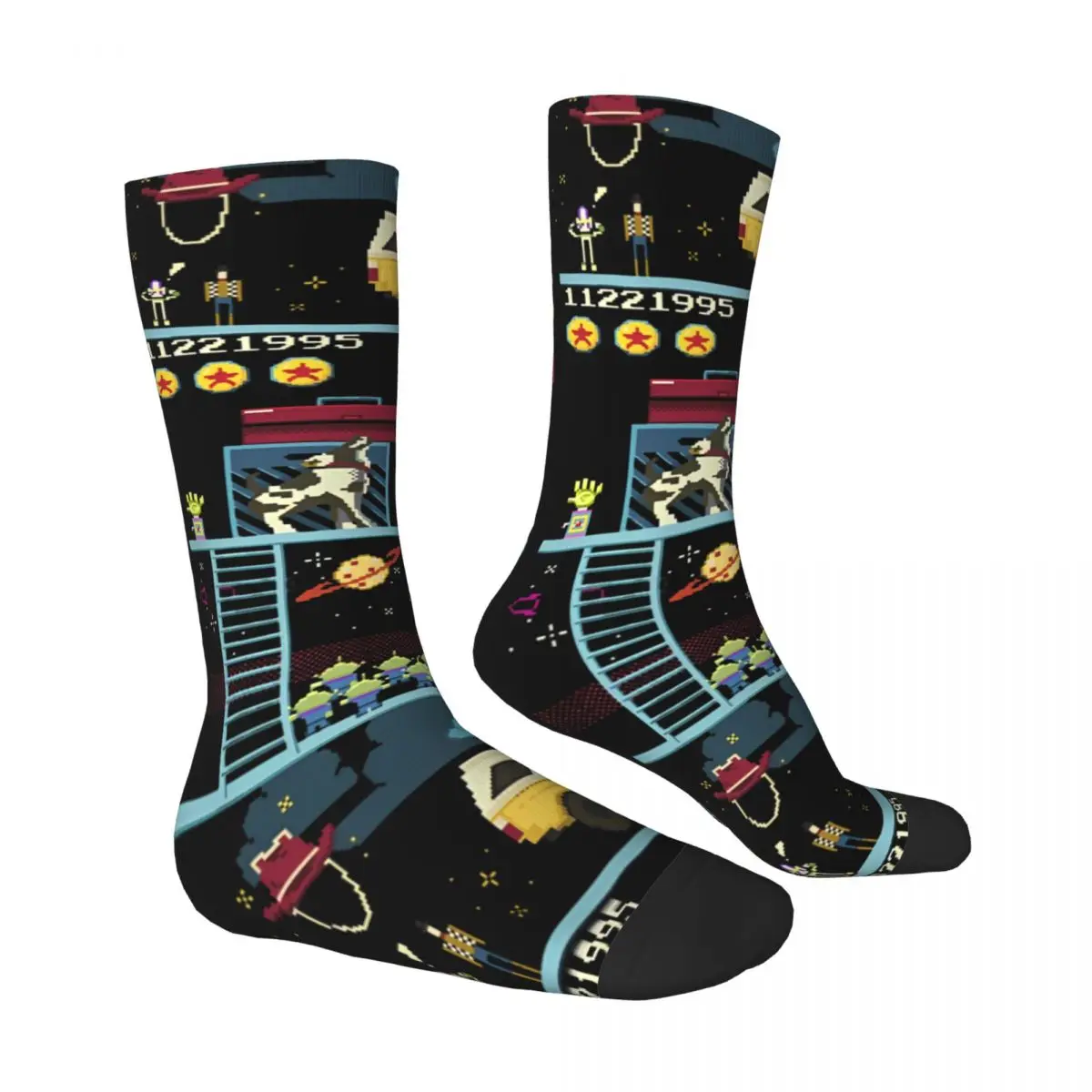 Pixar Toy Story 8-Bit Video Game Scene Stockings Design Vintage Socks Winter Anti Skid Socks Men Skateboard Soft Socks