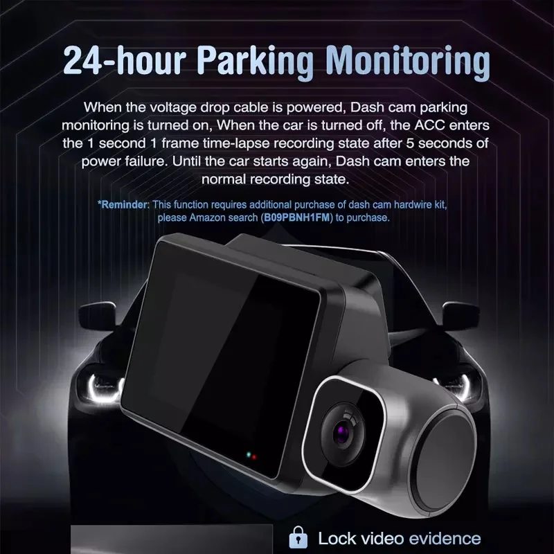Optional Cameras 3 Rear View Mirror Auto Front and Inside Car Black Box Lens IR Night Vision 24hr Parking 4K Dash Cam