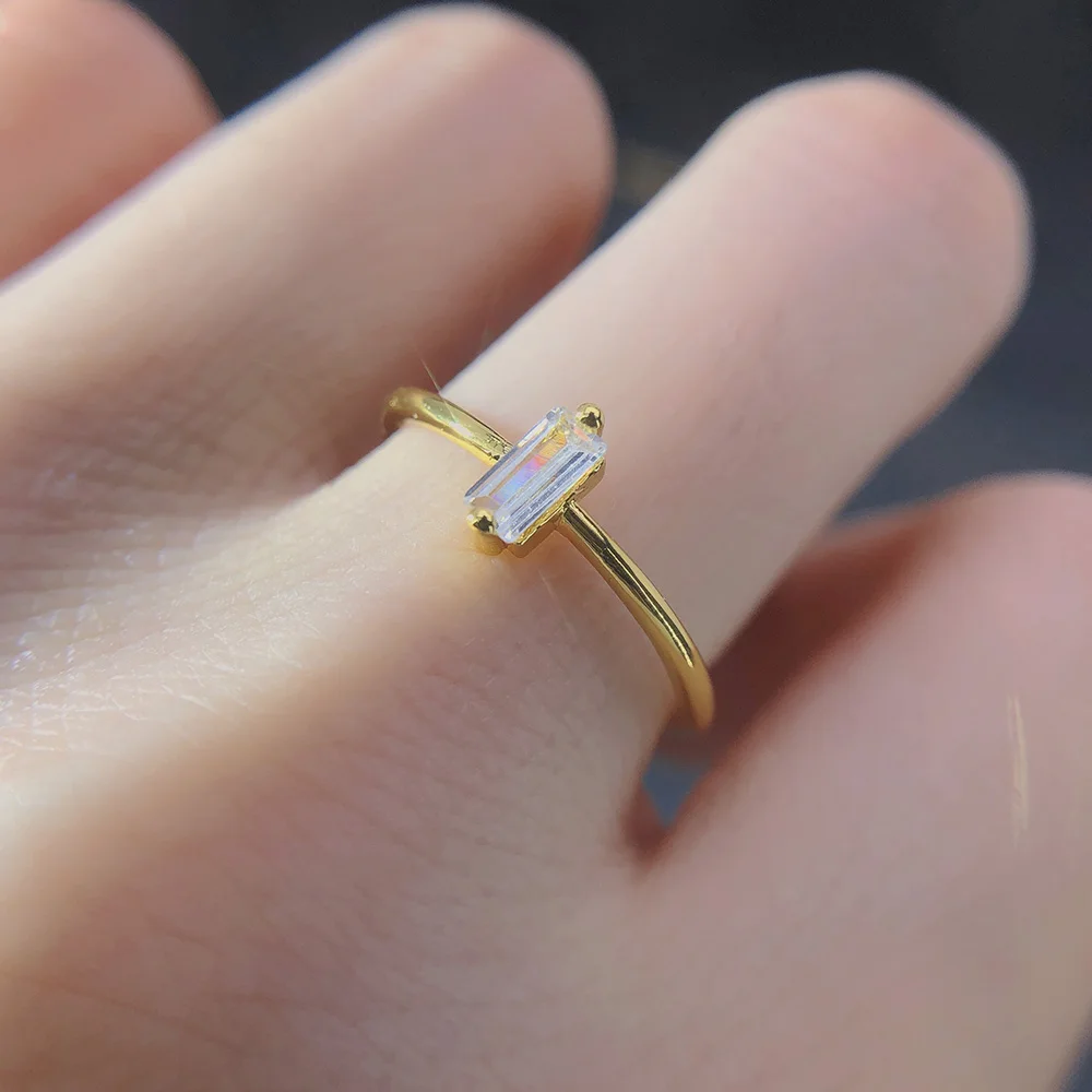 Fashion Designer Geometric Zirconia Rings for Women Thin Minimalist Dating Marriage Tennis Gold Color Ring Trendy Jewelry KAR185