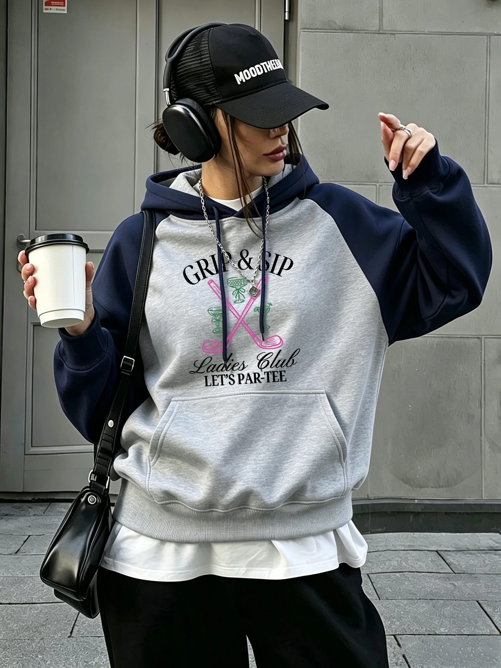 Drinking Makes People Feel Relaxed Printing Womens Raglan Hoodie Loose Casual Hoody Autumn Fleece Clothes Pocket Streetwear